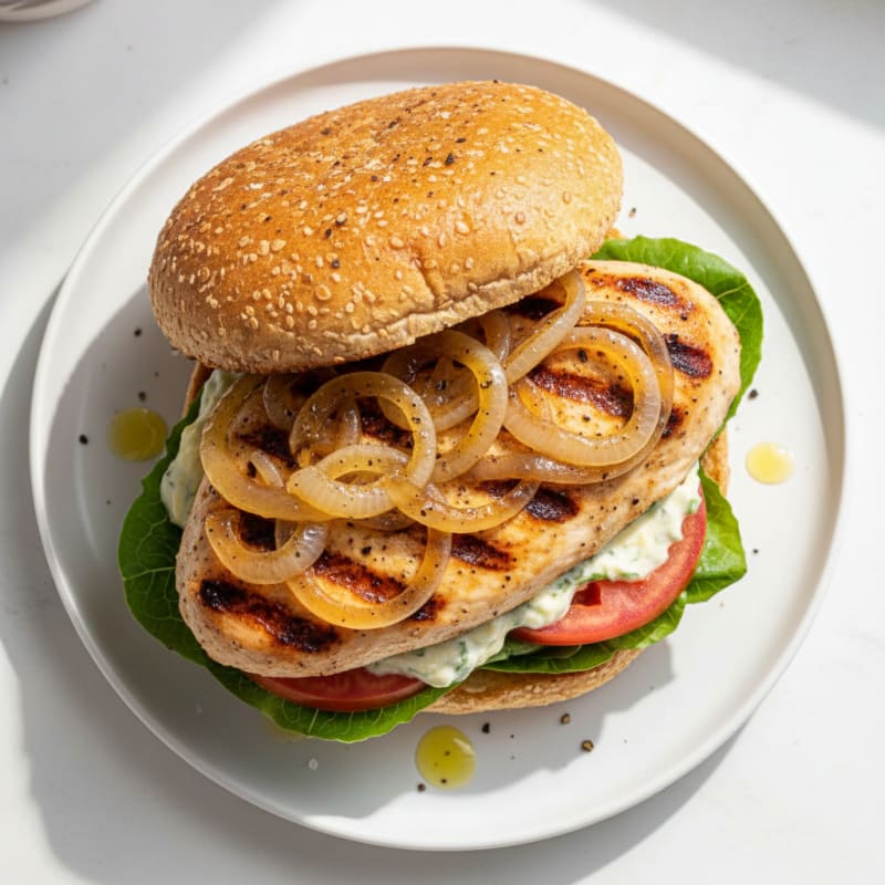 Zesty Grilled Chicken Sandwich with Caramelized Onions