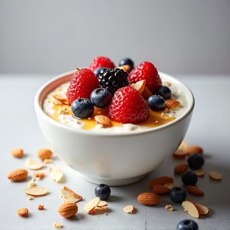 Silky Protein Yogurt Bowl with Mixed Berries and Toasted Almonds