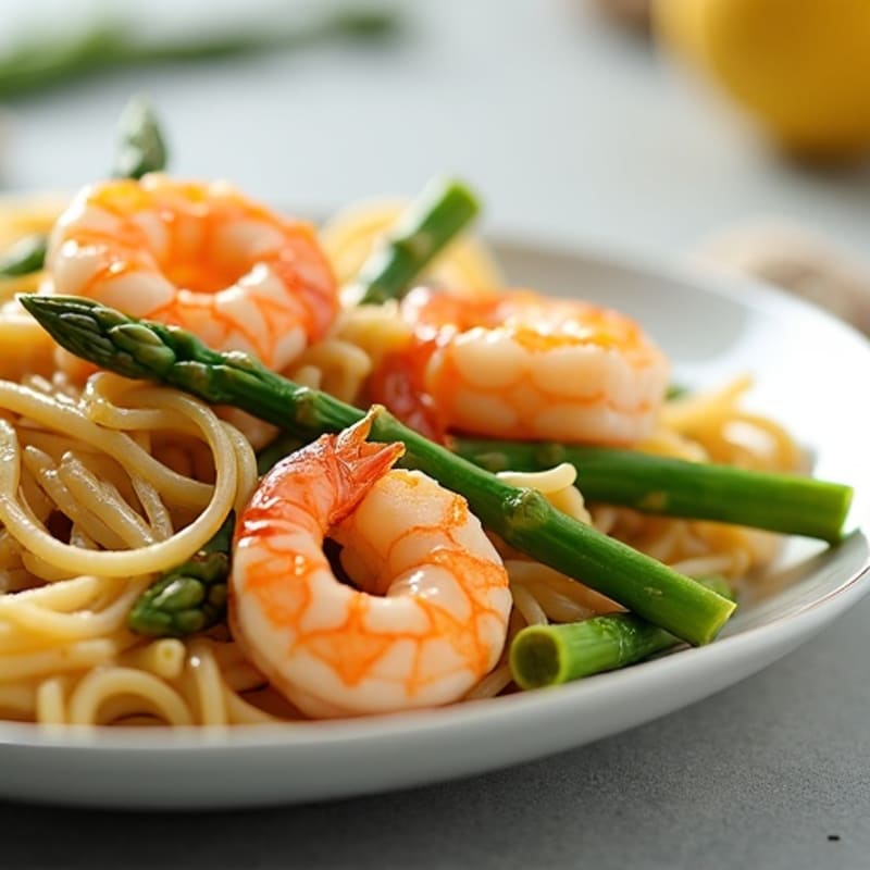 Shrimp and Asparagus Protein Pasta with Fresh Lemon-Garlic Sauce