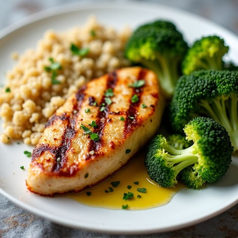 Grilled Chicken Breast with Quinoa and Roasted Broccoli