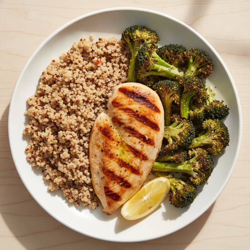 Grilled Chicken Breast with Quinoa and Roasted Broccoli