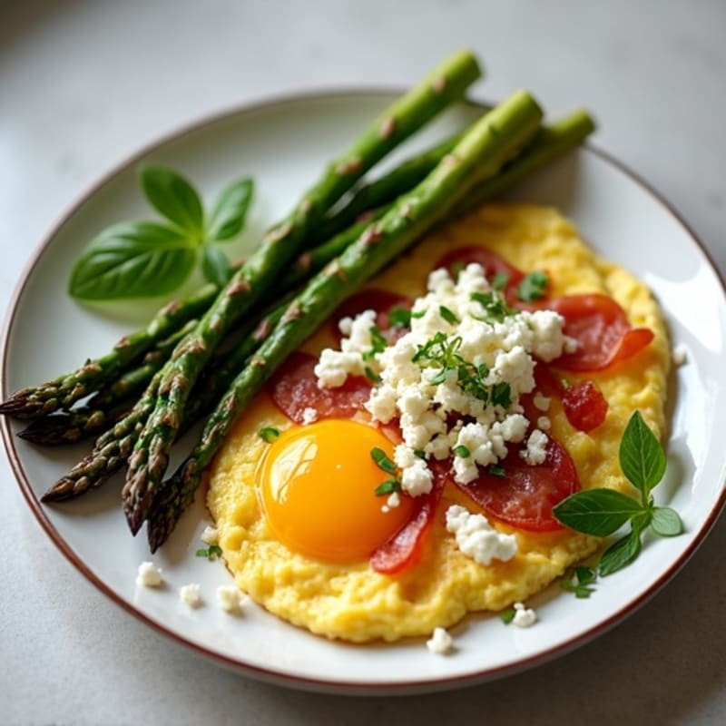 Crispy Prosciutto and Herb Scramble with Roasted Asparagus