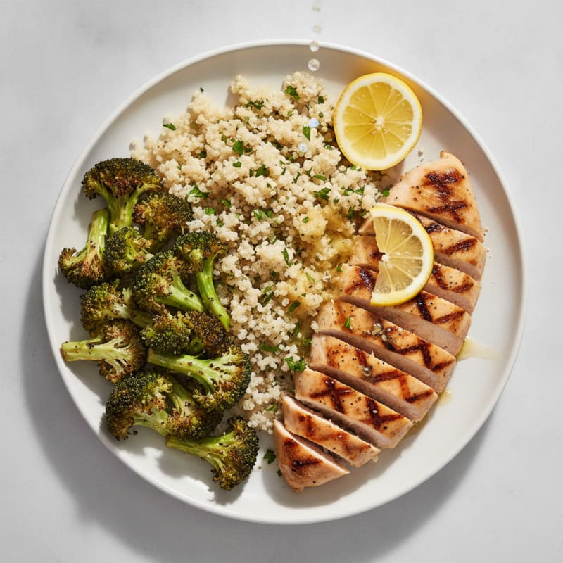 Grilled Chicken Breast with Quinoa and Roasted Broccoli