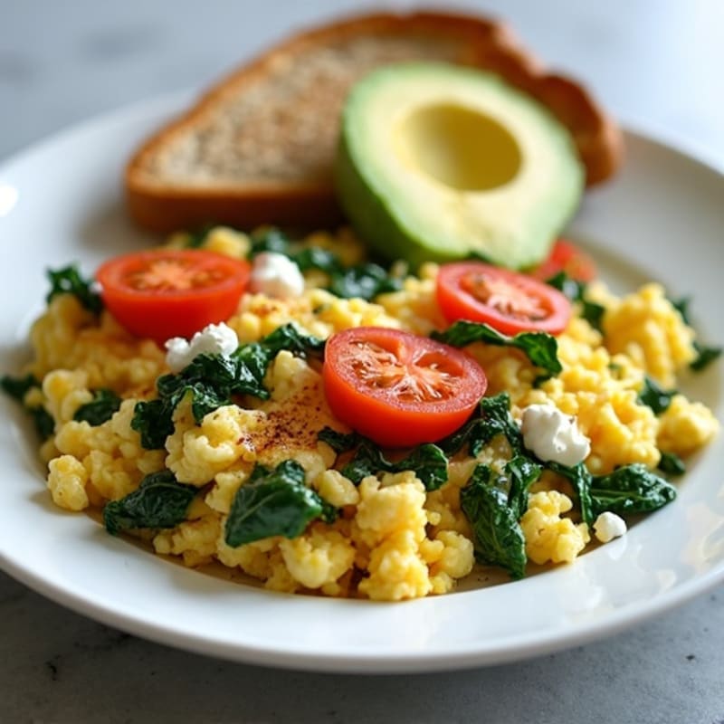 Egg White Spinach Scramble with Cottage Cheese and Tomatoes