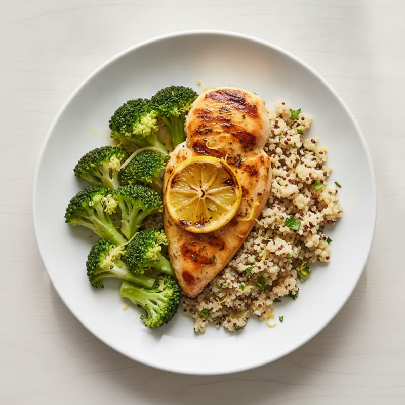 Grilled Chicken Breast with Quinoa and Steamed Broccoli