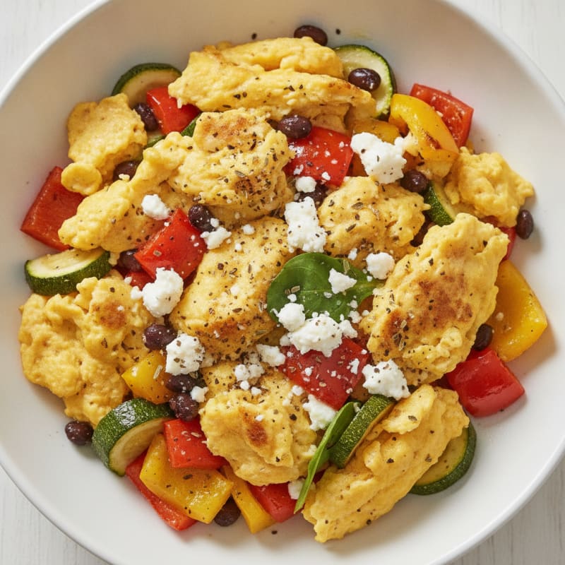Hearty Scrambled Eggs with Roasted Vegetables