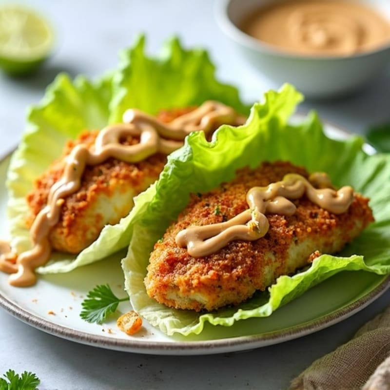 Crispy Chicken Lettuce Wraps with Creamy Peanut Drizzle