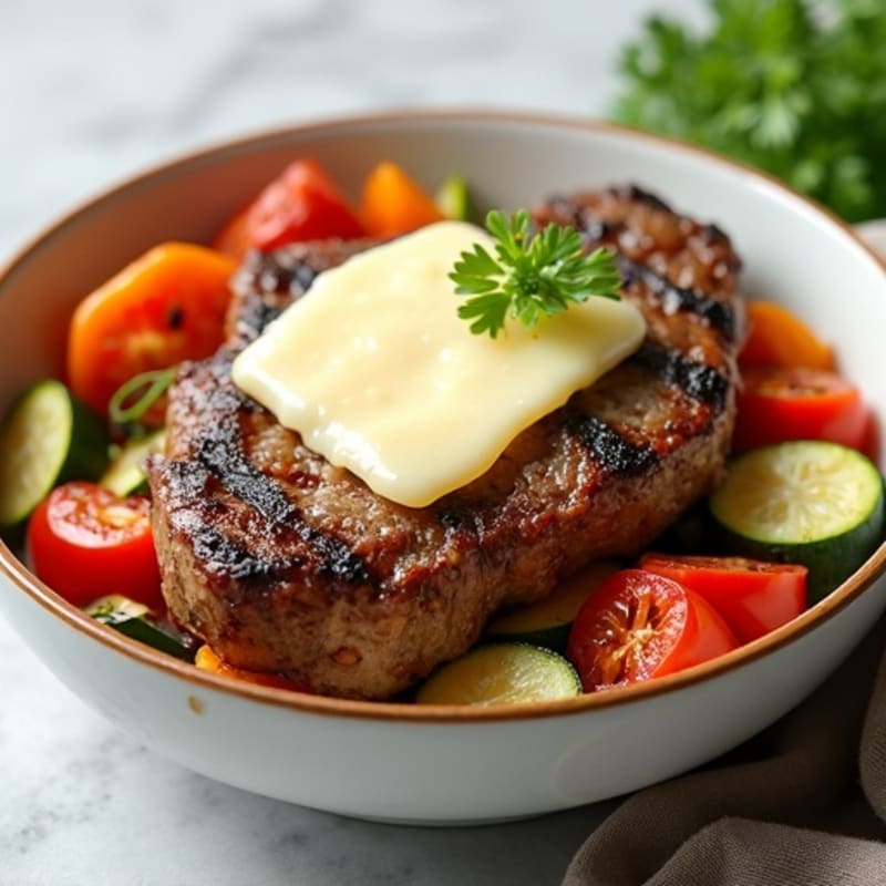 Lean Sautéed Steak and Vegetable Bowl with Melty Provolone