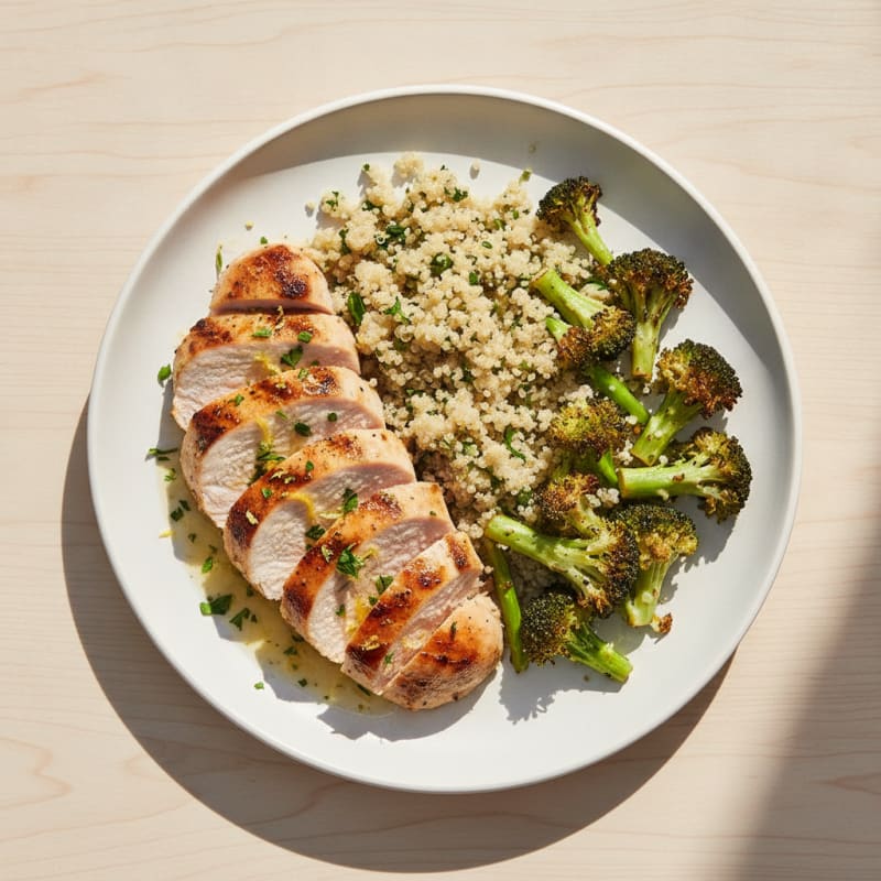 Grilled Turkey Breast with Roasted Broccoli and Quinoa