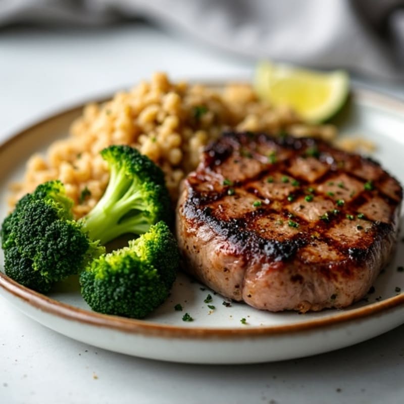 Grilled Steak with Roasted Broccoli and Quinoa