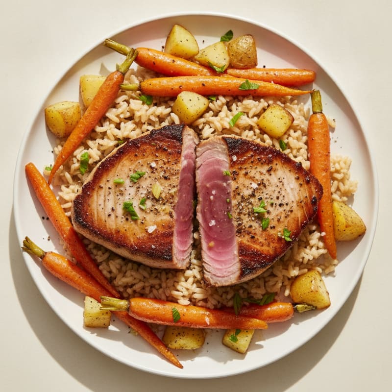 Seared Tuna with Roasted Root Vegetables