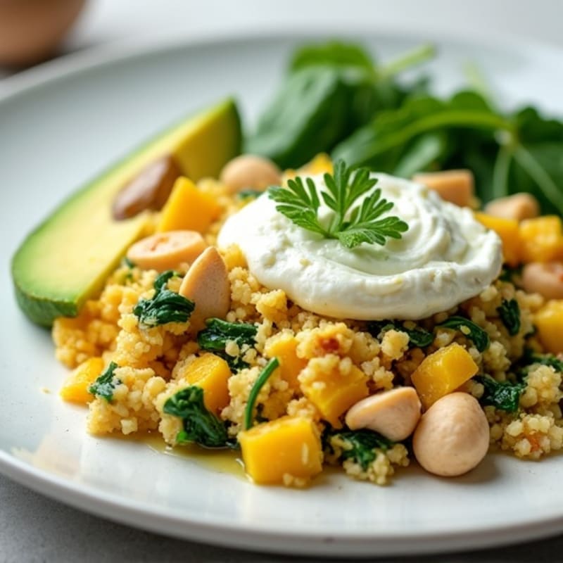 Egg White and Turkey Spinach Scramble with Cottage Cheese