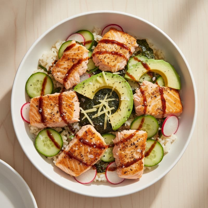 Salmon Sushi Rice Bowl with Avocado