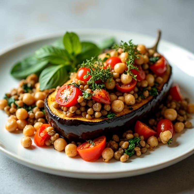 Roasted Vegan Stuffed Eggplant with Savory Lentil and Vegetable Filling