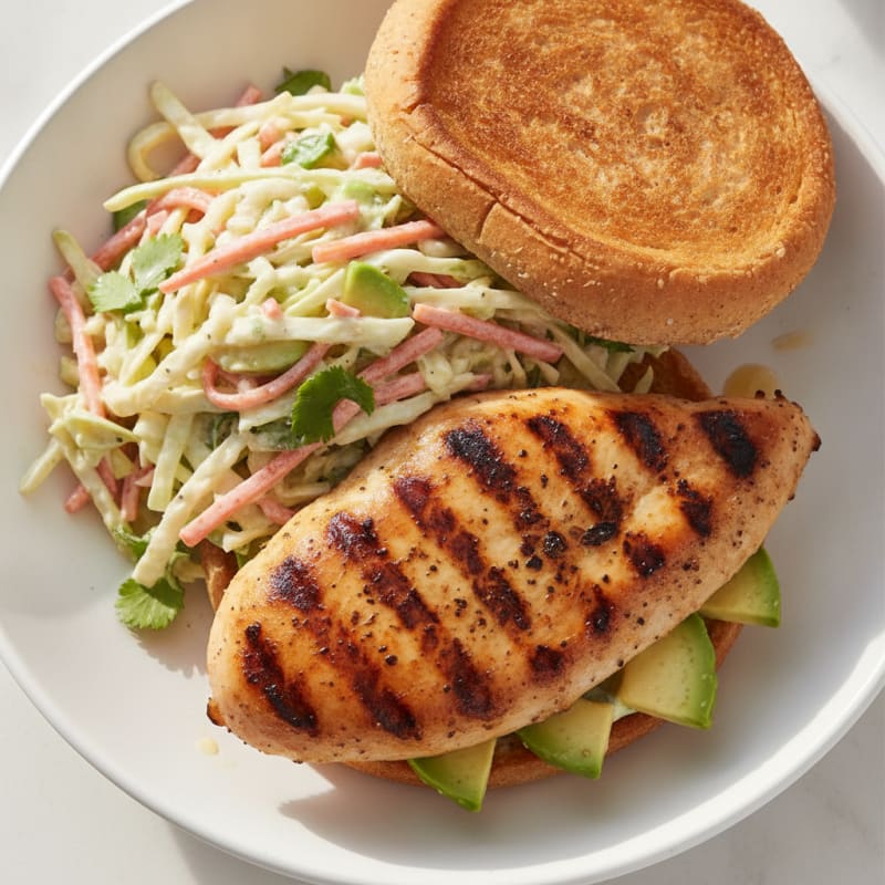 Grilled Chicken Burger with Greek Yogurt Slaw