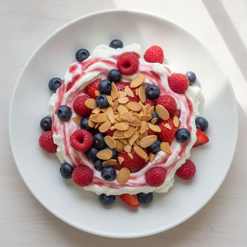 Greek Yogurt Protein Parfait with Mixed Berries and Almonds