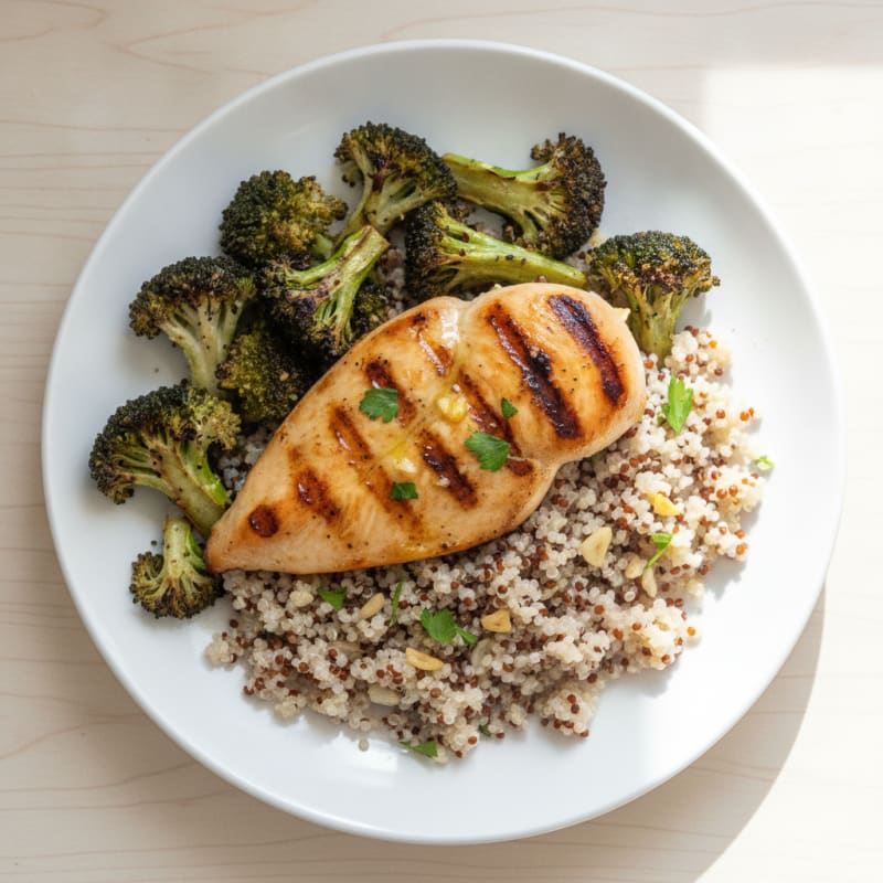 Grilled Chicken Breast with Quinoa and Roasted Broccoli
