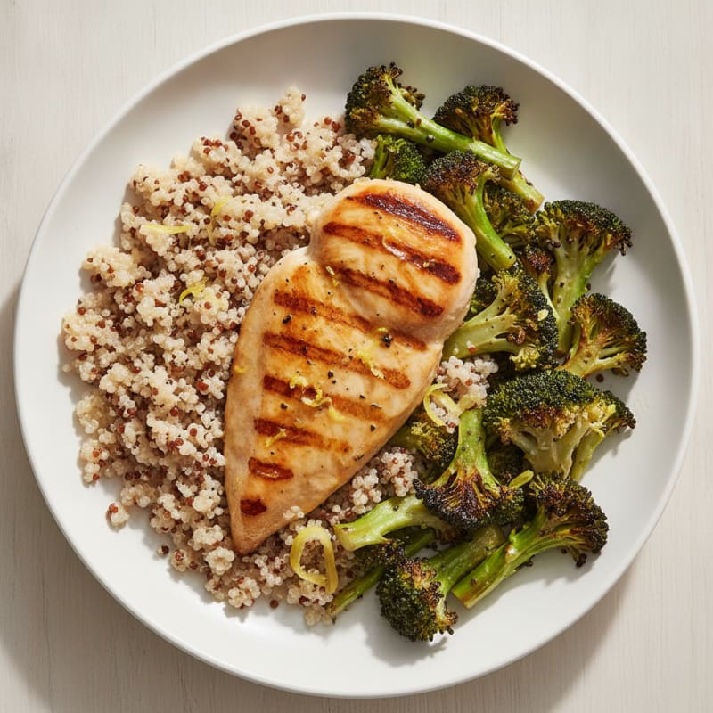 Grilled Chicken Breast with Quinoa and Roasted Broccoli