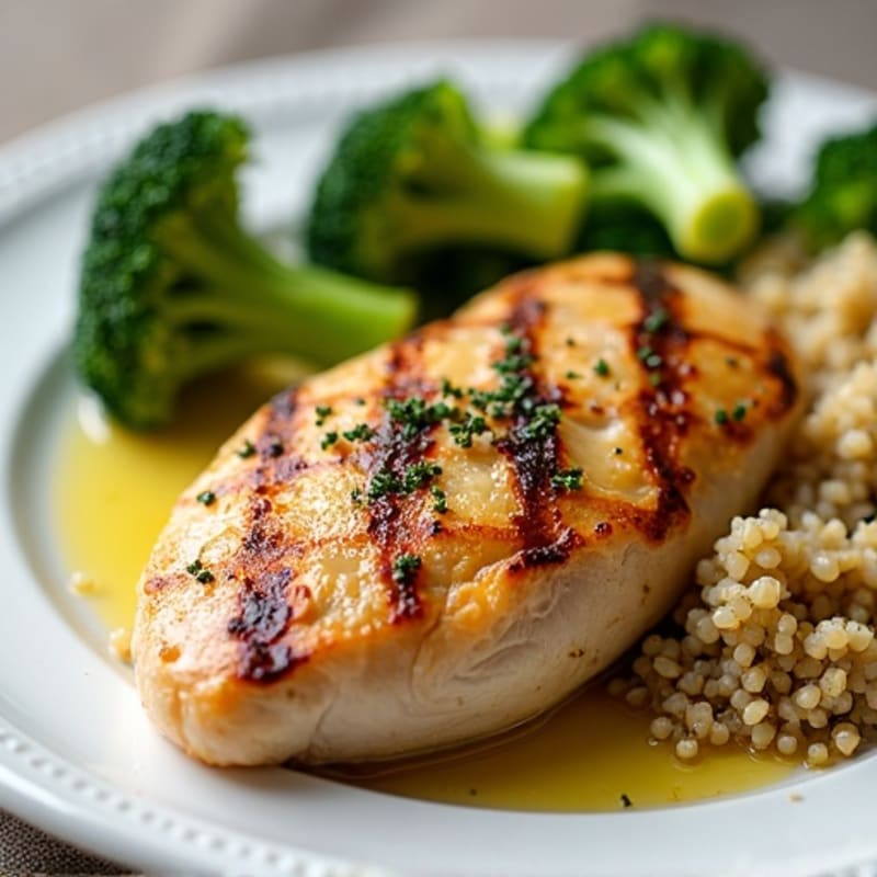 Grilled Chicken Breast with Quinoa and Roasted Broccoli