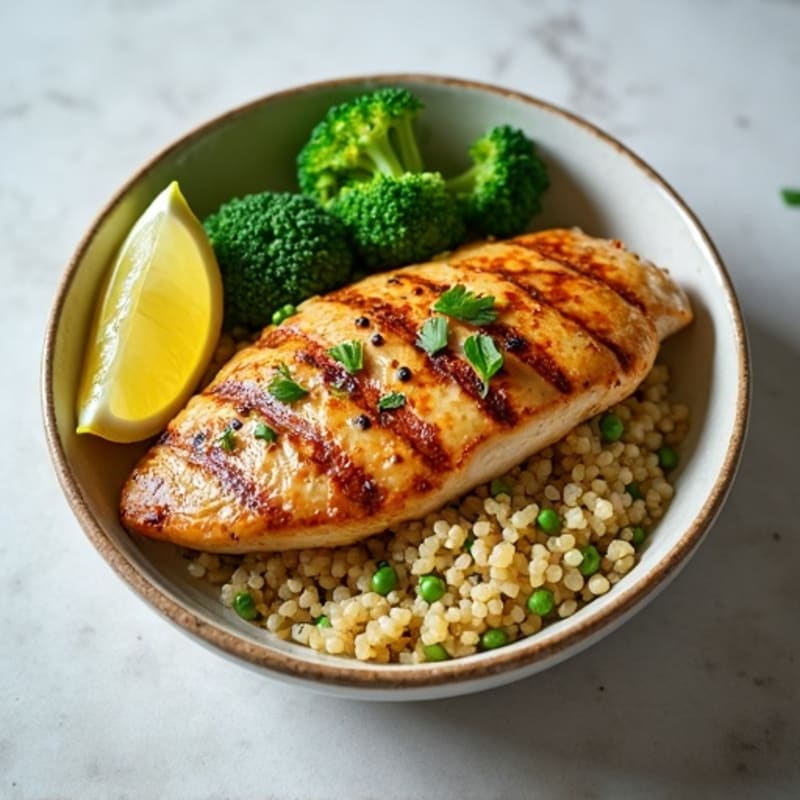 Grilled Chicken Breast with Steamed Broccoli and Quinoa