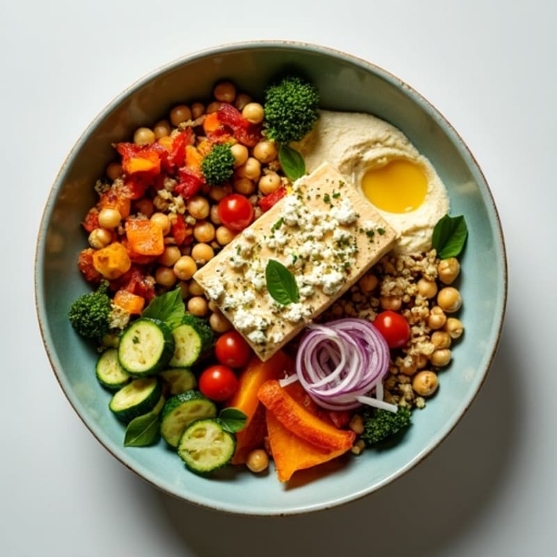 Fresh Herb-Roasted Vegetable and Hummus Bowl