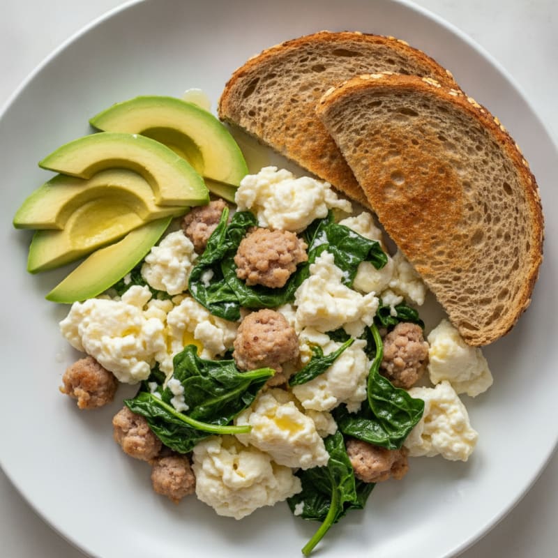 Egg White and Turkey Sausage Scramble with Spinach