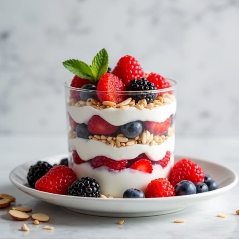 Greek Yogurt Protein Parfait with Mixed Berries and Almonds