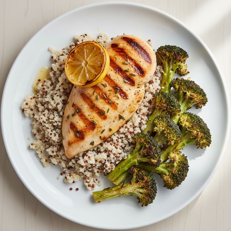 Grilled Chicken Breast with Quinoa and Roasted Broccoli