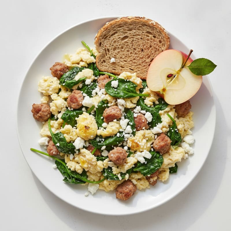 Egg White and Turkey Sausage Scramble with Spinach and Feta