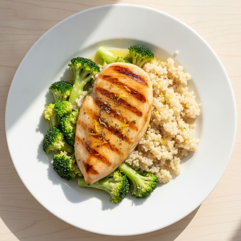 Grilled Chicken Breast with Quinoa and Steamed Broccoli