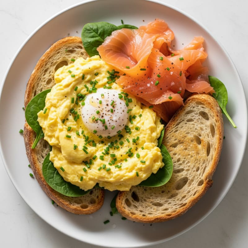 Creamy Scrambled Eggs with Chives and Smoked Salmon