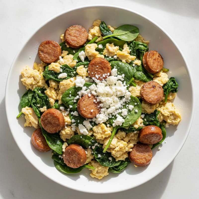 Egg White and Turkey Sausage Scramble with Spinach and Feta