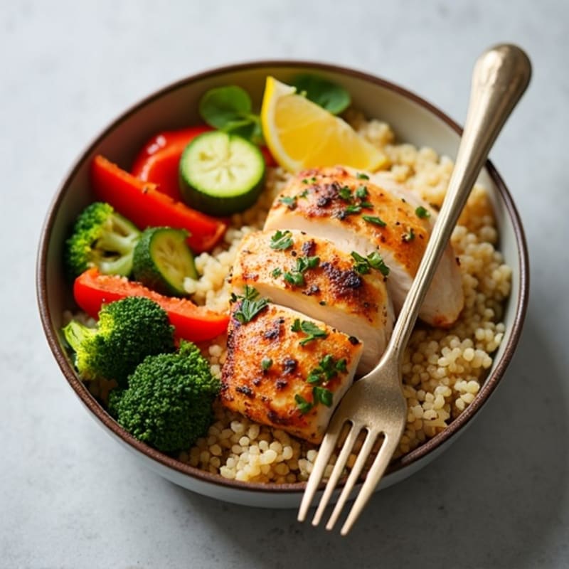 Roasted Chicken Quinoa Bowl with Lemon-Herb Veggies