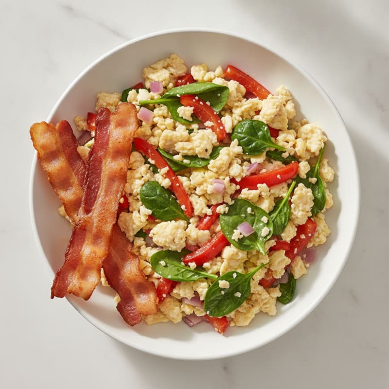 Egg White Veggie Scramble with Turkey Bacon