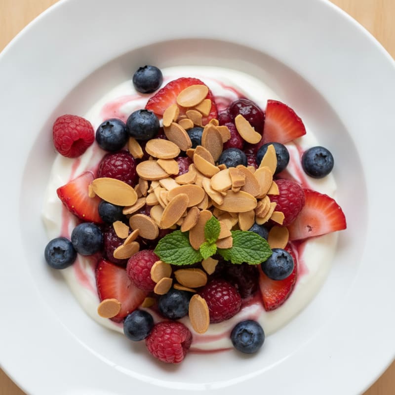 Greek Yogurt Protein Parfait with Mixed Berries and Almonds