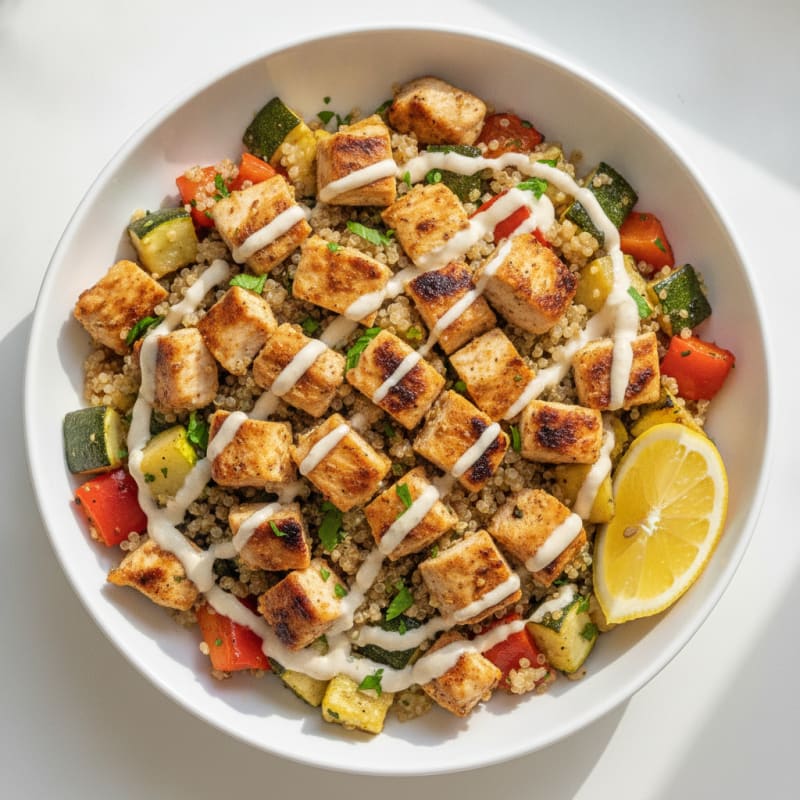Grilled Chicken and Quinoa Power Bowl with Roasted Vegetables