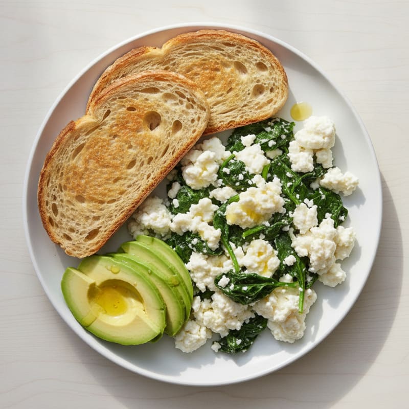Egg White and Cottage Cheese Scramble with Sautéed Spinach
