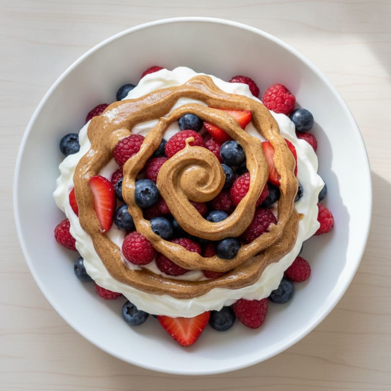 Greek Yogurt Protein Parfait with Mixed Berries and Almond Butter