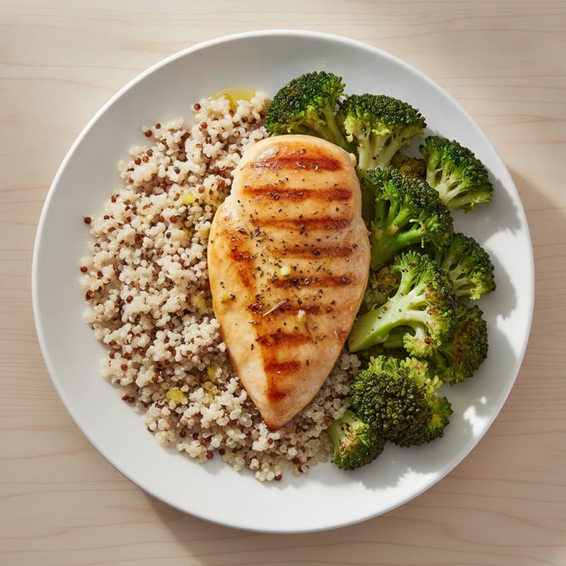 Grilled Chicken Breast with Quinoa and Steamed Broccoli