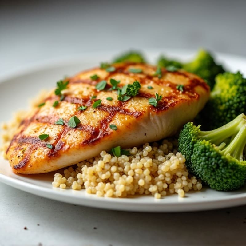 Grilled Chicken Breast with Quinoa and Roasted Broccoli