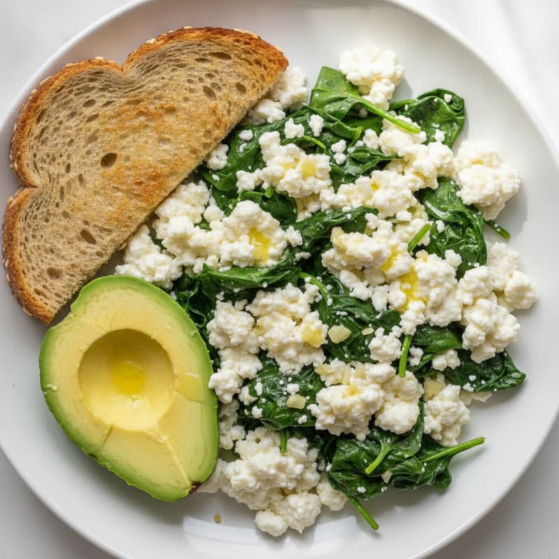 Cottage Cheese Egg White Scramble with Sautéed Spinach