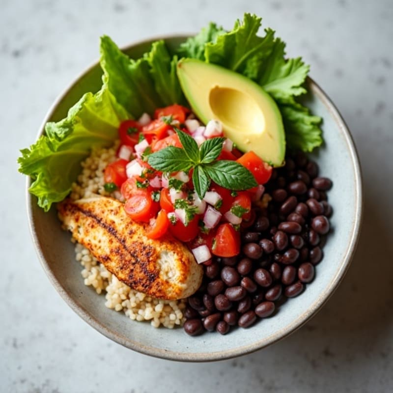 Lean Chicken Burrito Bowl with Fresh Salsa and Creamy Avocado