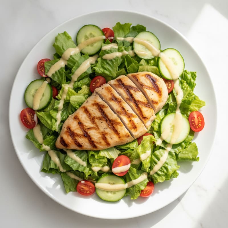 Grilled Chicken Breast with Crisp Romaine and Lemon Yogurt Dressing