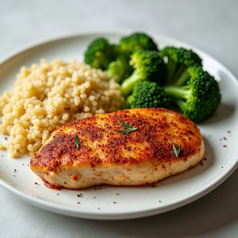 Spicy Pan-Seared Chicken with Quinoa & Broccoli