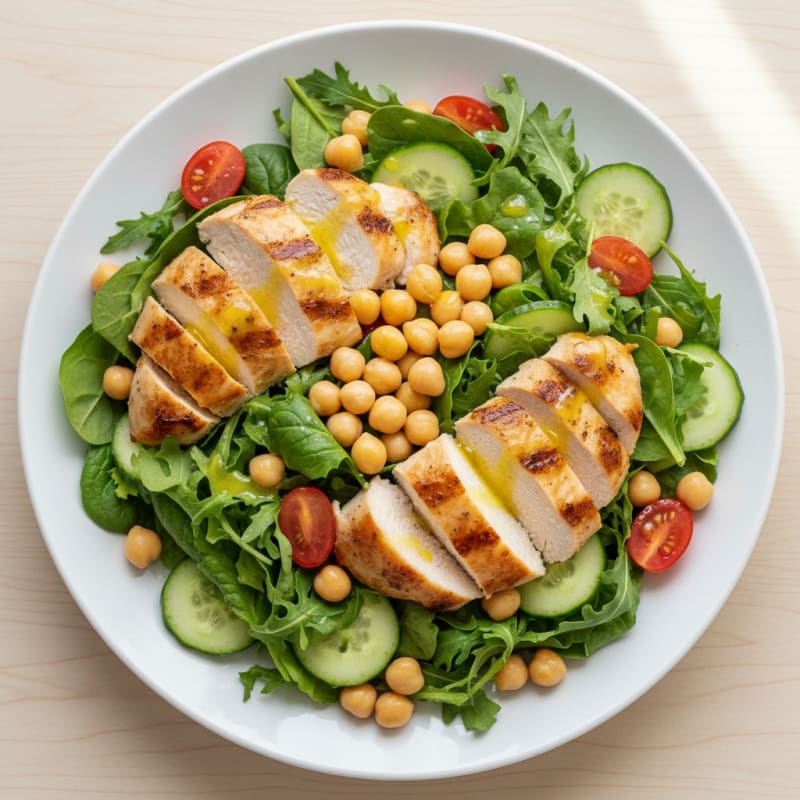 Grilled Chicken Breast Salad with Chickpeas and Cucumber