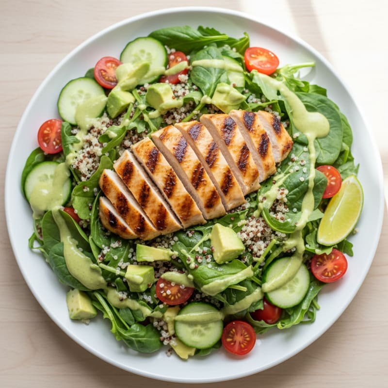 Grilled Chicken and Quinoa Salad with Creamy Avocado Dressing