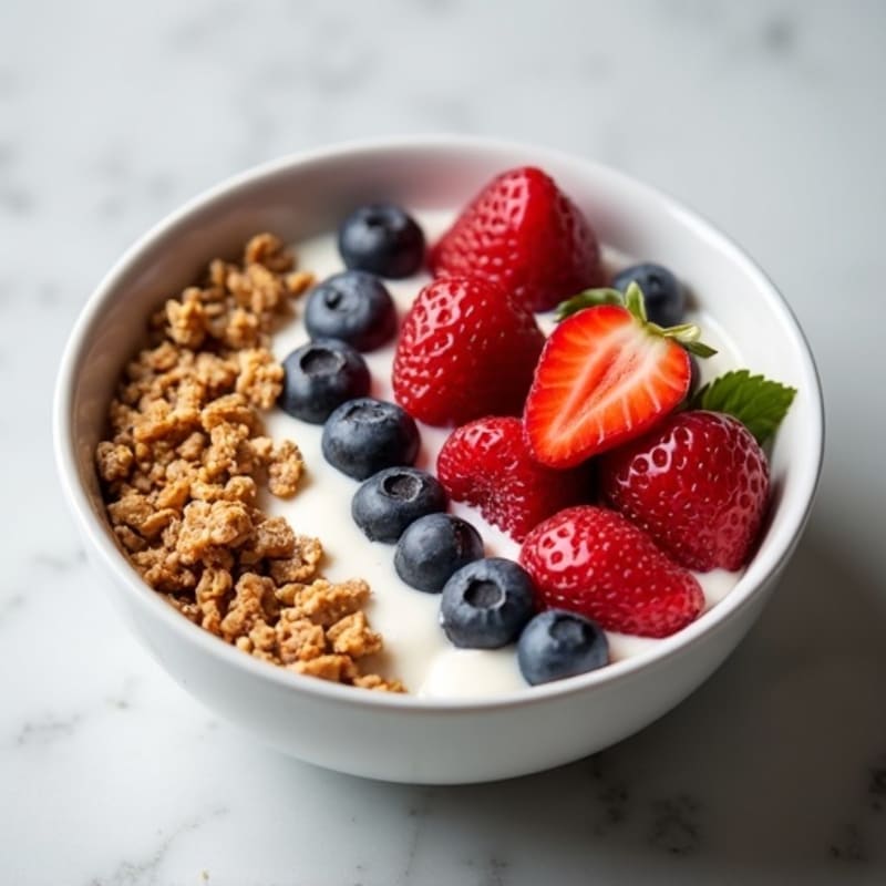 Creamy Date Yogurt Bowl with Crunchy Granola and Fresh Berries