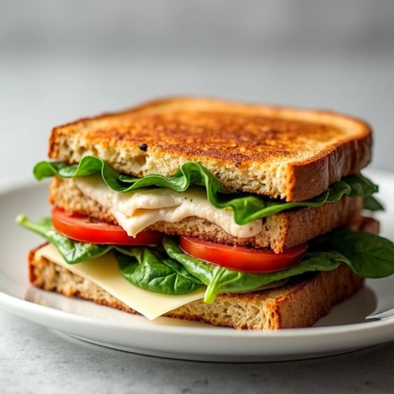 Crispy Layered Whole Grain Grilled Sandwich with Lean Turkey and Fresh Spinach
