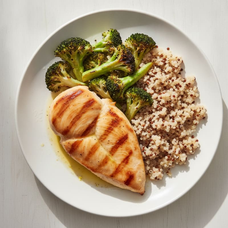 Grilled Chicken Breast with Roasted Broccoli and Quinoa