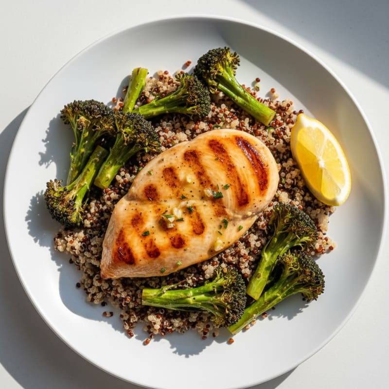 Grilled Chicken Breast with Quinoa and Roasted Broccoli